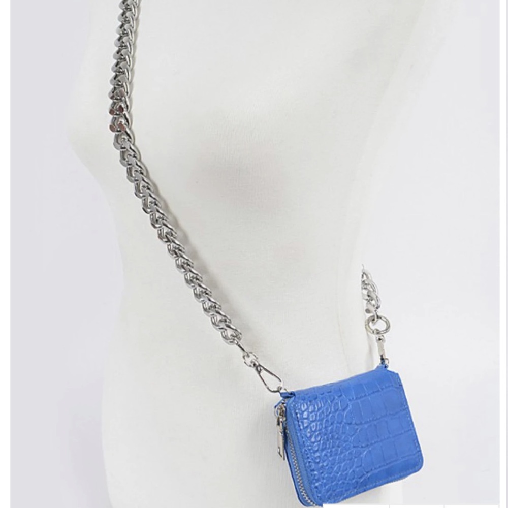 Oversized Silver Chain Mini Faux Animal Print Wallet Crossbody NEW